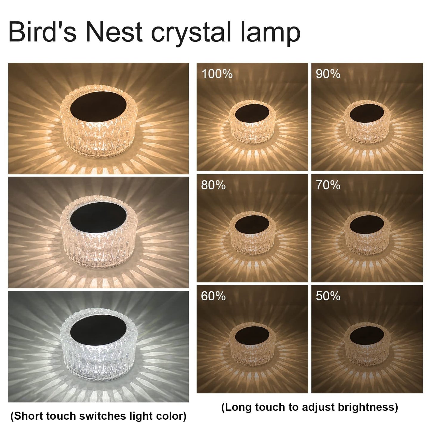 Krystallbordlampe med berøringskontroll og fjernkontroll