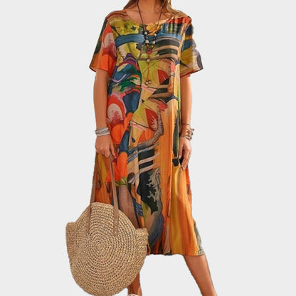 ⌛Denne ukens spesialtilbud☀️💖Sommerkjole med løst trykk | Rund hals med korte erme🌸
