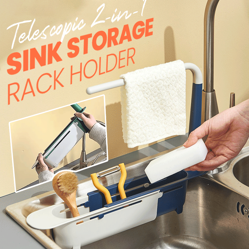 Teleskopisk 2-i-1-holder for oppbevaring i vasken