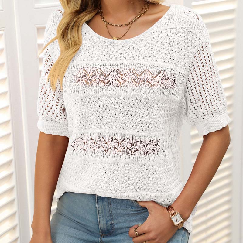 ✨🌸Hul heklet kort ermet skjort